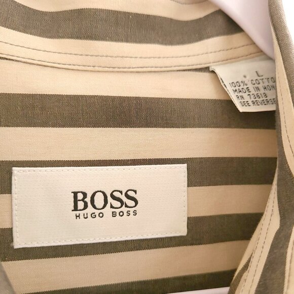 BOSS Large Gray Beige Striped Shirt - Picture 3 of 6